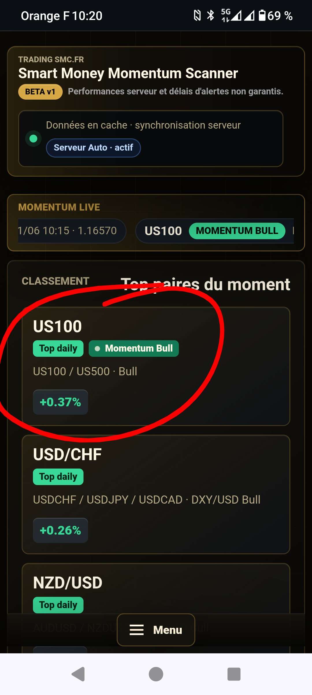 Alerte intraday Smart Money Momentum Scanner