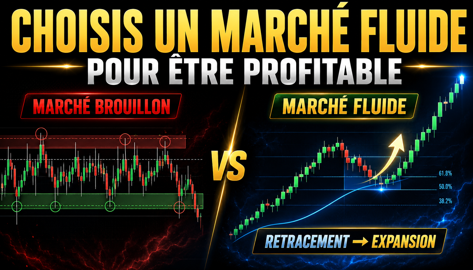 Comparaison entre un marche brouillon et un marche fluide avec retracement puis expansion